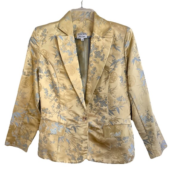 Barbara Lesser Fibers Silk Jacquard Blazer Womens Sz S VTG Gold Floral Elegant - Picture 2 of 14